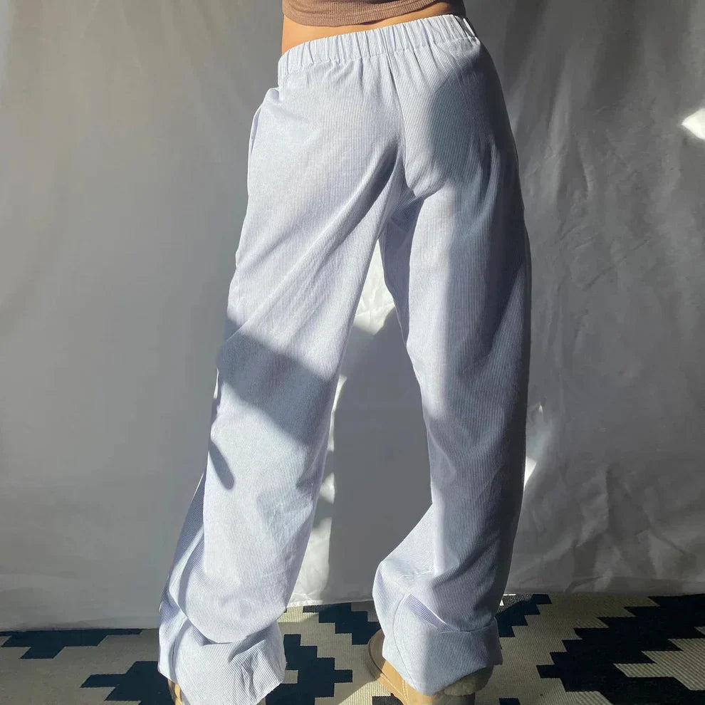Damenhose – Hohe Taille – Weite Beine – Elastischer Bund – Leicht und lässig