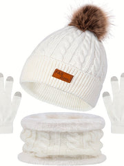 Winterset Mütze und Handschuhe für Damen – Weiß