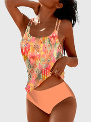 Martina | Damen bedrucktes Tankini-Bademode-Set – Orange