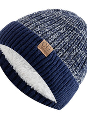 Vintage Vibe Mütze | Retro gefütterte Wintermütze mit lässigem Strickdesign – Marineblau