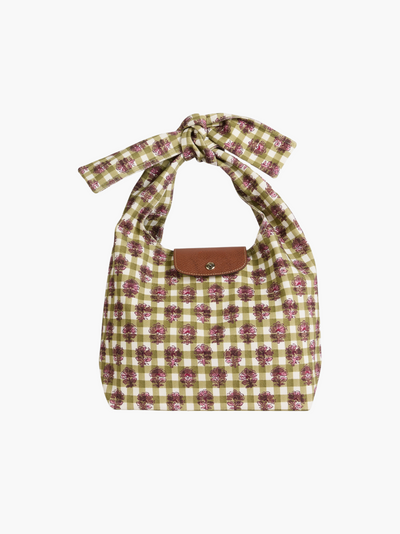 Blumen-Gingham Umhängetasche Damen mit Knotengriff