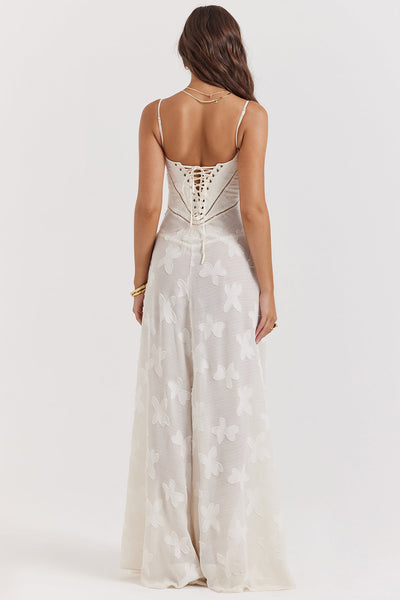 Elegantes Maxikleid mit 3D-Rosen & Rückenausschnitt
