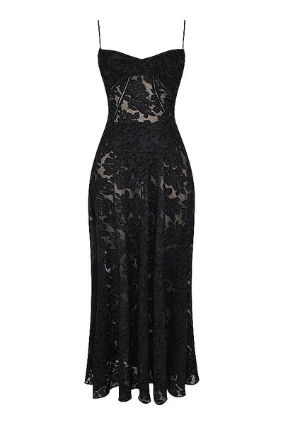 Elegantes Maxikleid mit 3D-Rosen & Rückenausschnitt
