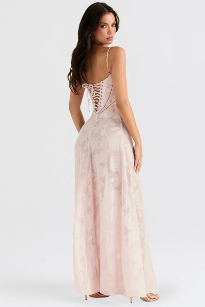 Elegantes Maxikleid mit 3D-Rosen & Rückenausschnitt