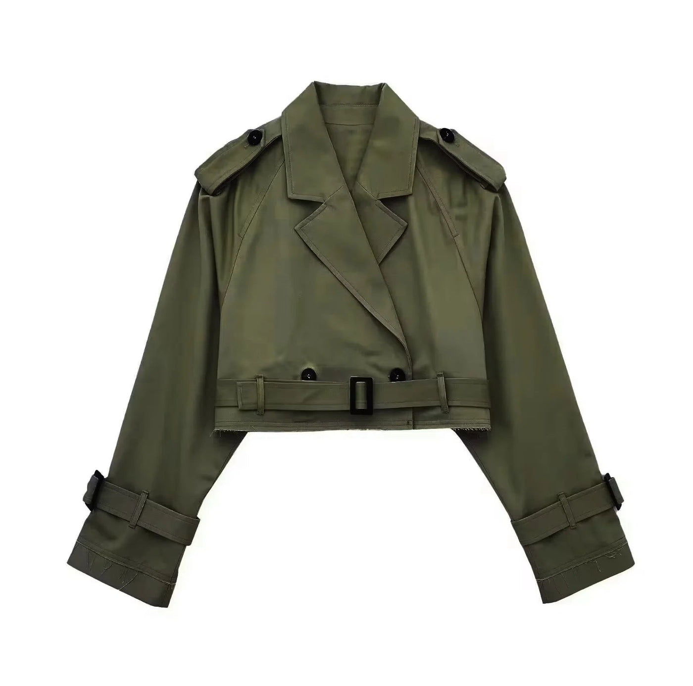 Kurzer Damen-Trenchcoat aus veganem Leder