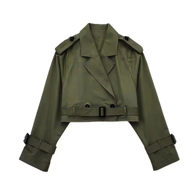 Kurzer Damen-Trenchcoat aus veganem Leder