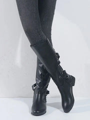 Brooke | Elegante kniehohe Reitstiefel mit goldenen Schnallen – Schwarz