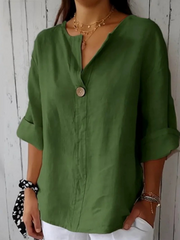 Damen V Ausschnitt Langarm Bluse – Grün