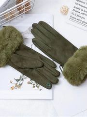 Winterhandschuhe mit Kunstfell – Grün