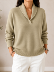 Amandina - Extraweicher V-Ausschnitt-Pullover – Khaki