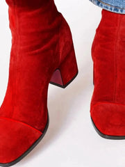 Elizabeth | Auffällige Veloursleder-Stiefeletten mit Leopardenakzent – Rot