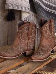 Emma | Damen Stilvolle Cowboy-Stiefel mit Western-Stickerei – Braun