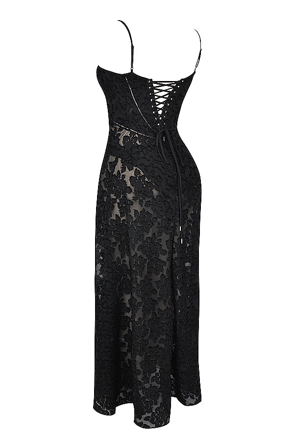 Elegantes Maxikleid mit 3D-Rosen & Rückenausschnitt