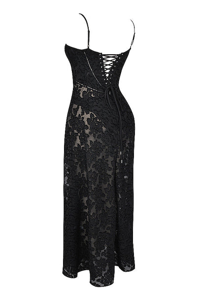 Elegantes Maxikleid mit 3D-Rosen & Rückenausschnitt