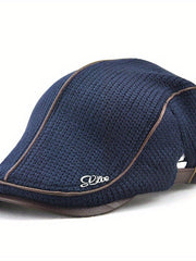 Elias | Herren Strick-Barettmütze warm für Herbst und Winter – Marineblau