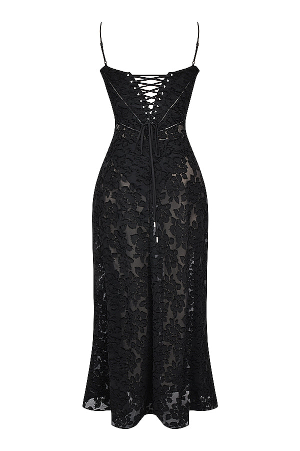 Elegantes Maxikleid mit 3D-Rosen & Rückenausschnitt