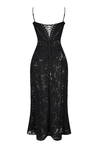 Elegantes Maxikleid mit 3D-Rosen & Rückenausschnitt