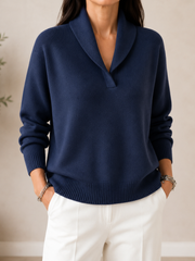 Amandina - Extraweicher V-Ausschnitt-Pullover – Marineblau