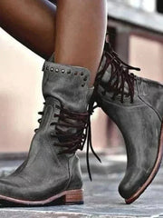 Penelope | Western-inspirierte Schnürstiefeletten mit Nieten – Grau