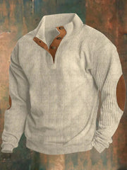 Ryan | Klassischer Herren Retro Rippstrickpullover Mit Ellbogen-Patches – Beige
