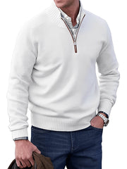 Owen | Eleganter Herren Strickpullover Mit Quarter-Zip – Weiß