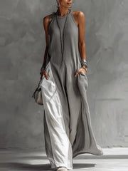 Zarella - Soft-Touch-Farbblock-Maxikleid – Grau