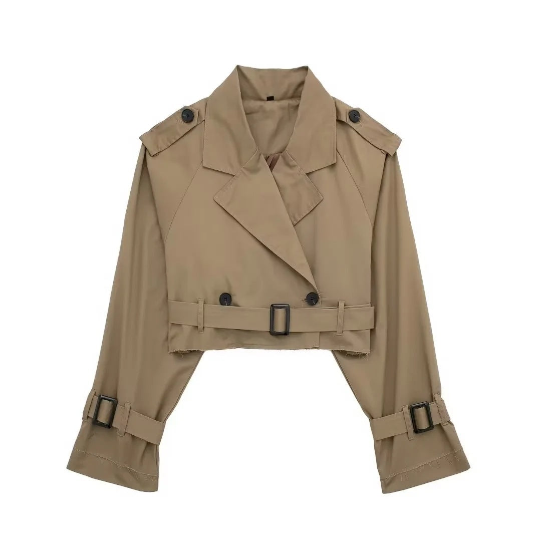 Kurzer Damen-Trenchcoat aus veganem Leder