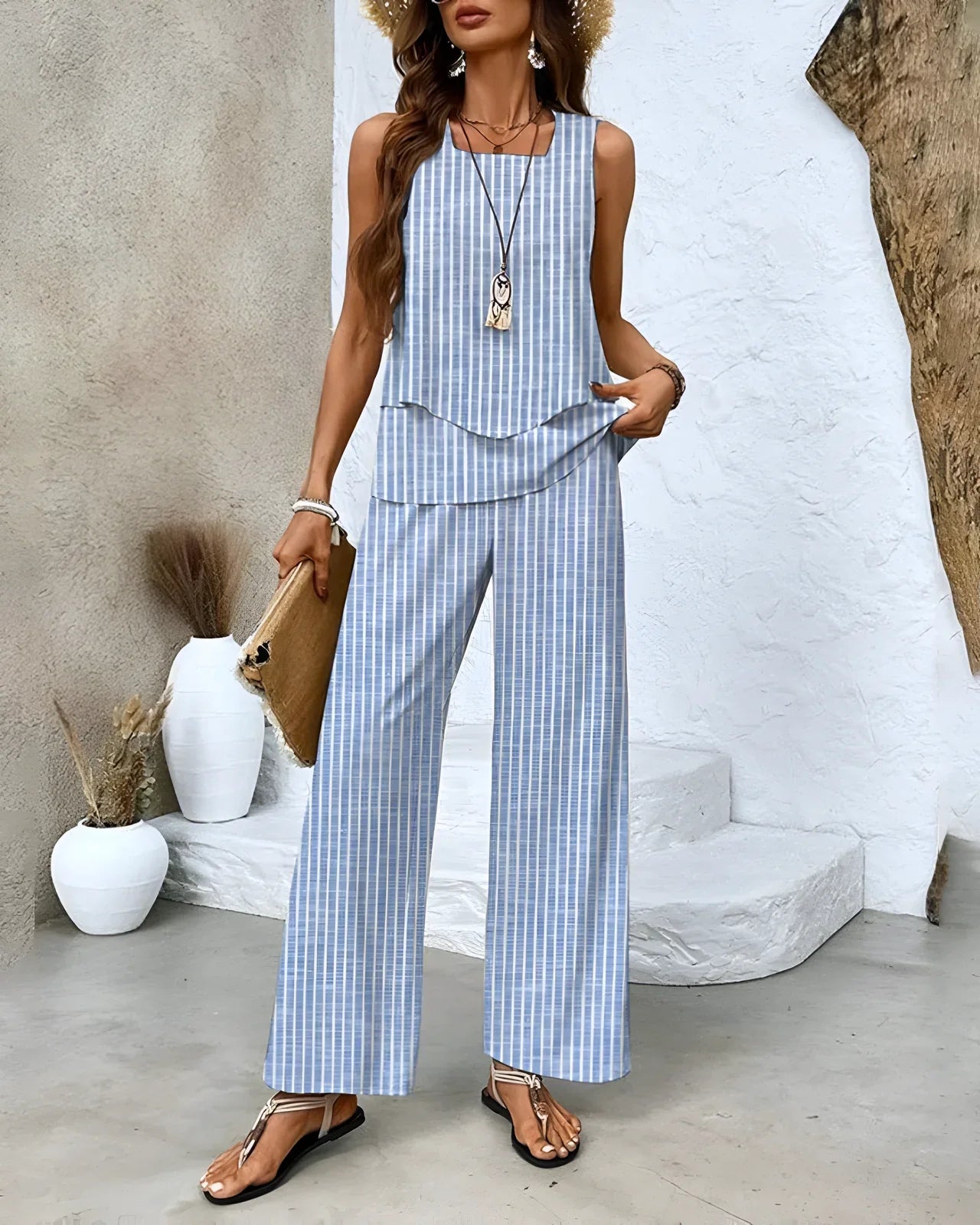 Alora – Elegantes Set aus ärmellosem Top und Hose mit weitem Bein