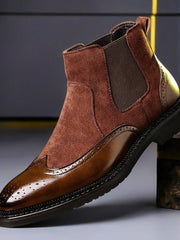 Maximilian | Exklusive und Stilvolle Herren-Stiefel aus Glatt- und Wildleder – Cognacbraun