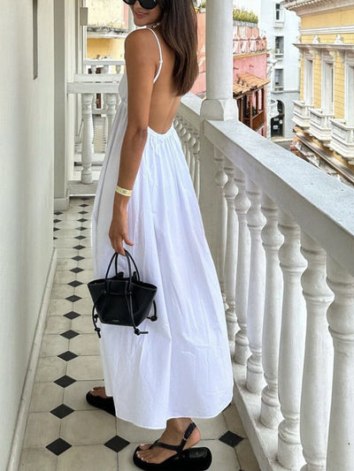 Maxi Sommerkleid aus Baumwolle mit offenem Rücken – Elegant & Luftig