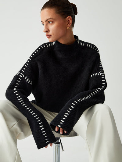 Alma | Oversize-Dolcevita-Pullover mit Piqué-Details