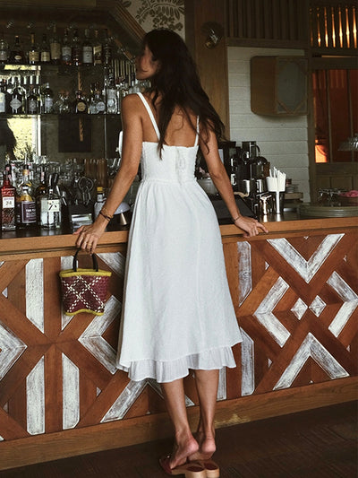 Elegant Ruffle Hem Cami Midi Dress – Sleeveless Summer Sundress