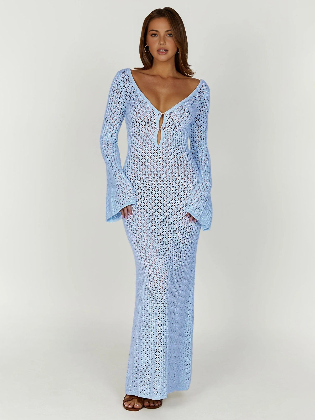 Gehäkelten Strandkleid Maxi – Boho Sommerkleid mit V-Ausschnitt