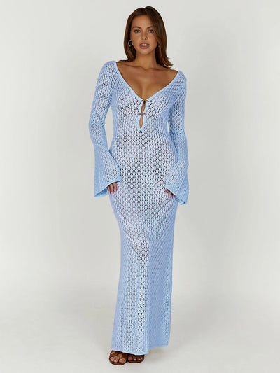 Gehäkelten Strandkleid Maxi – Boho Sommerkleid mit V-Ausschnitt