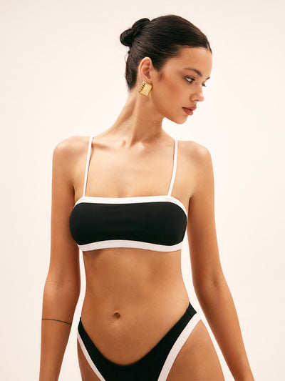 Schwarzes Bikini-Set mit Kontrastnähten – Herausnehmbare Cups, Jersey