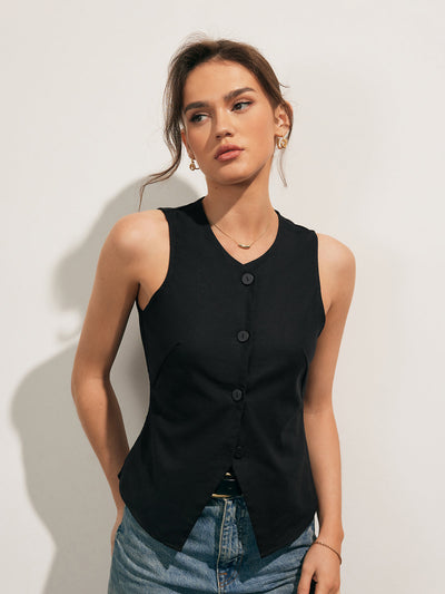 Leichtes Leinen-Mix Tanktop – Atmungsaktives Sommerhemd mit Knopfleiste