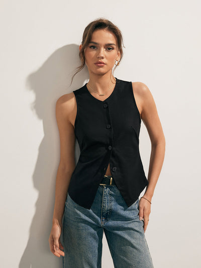 Leichtes Leinen-Mix Tanktop – Atmungsaktives Sommerhemd mit Knopfleiste