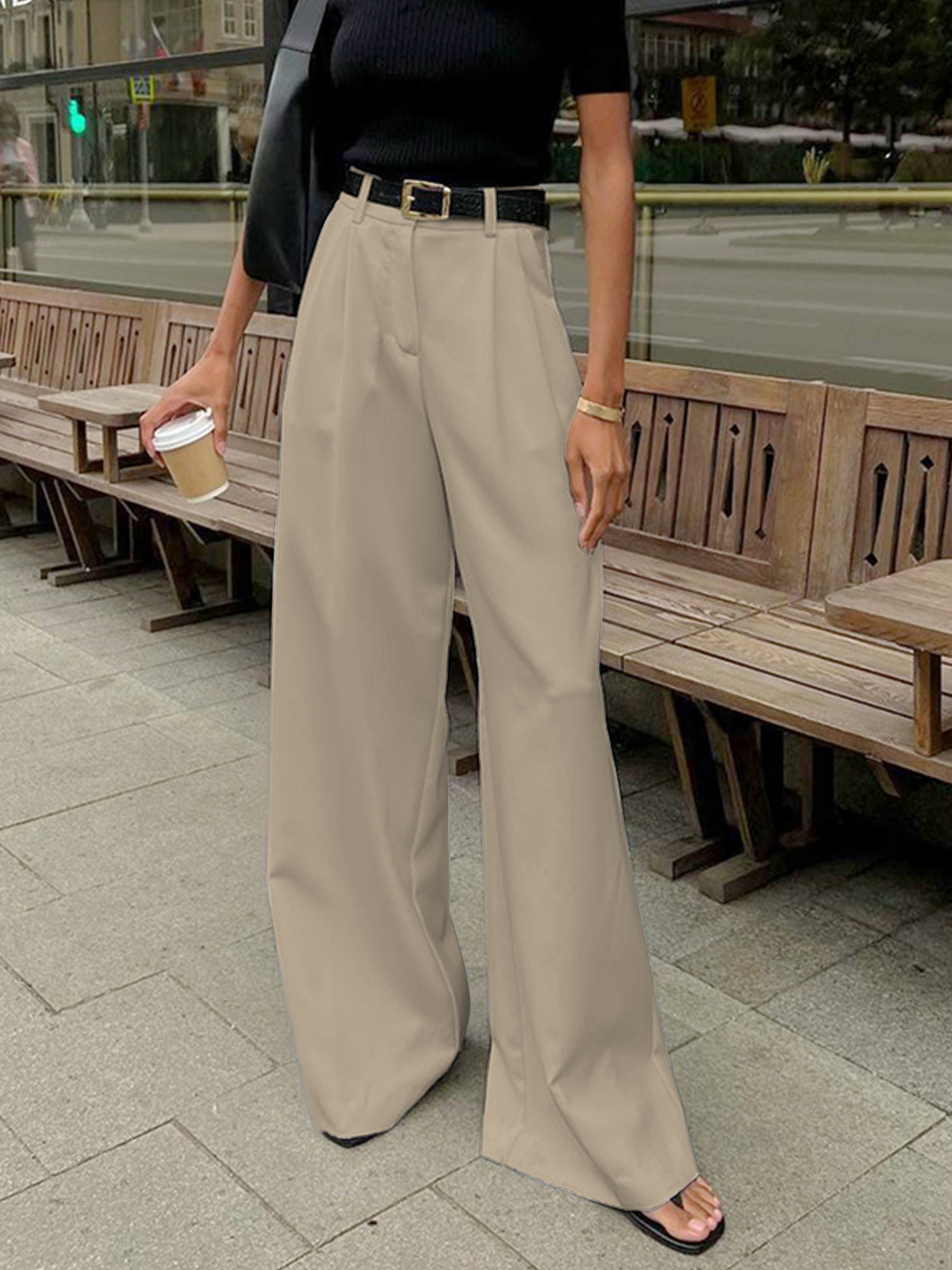 Damen High-Waist Weite Hosen – Elegant & Bequem, Ohne Gürtel