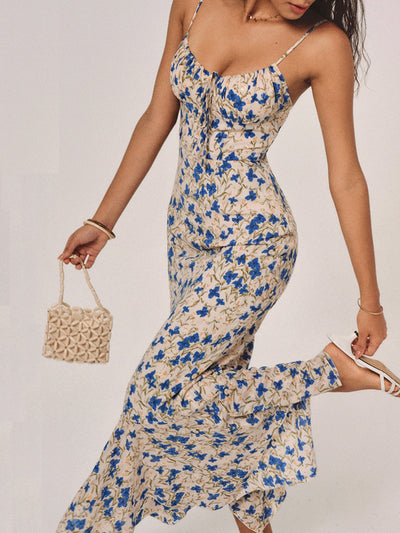 Boho Maxikleid mit Blumenprint & asymmetrischem Saum – Sommerkleid