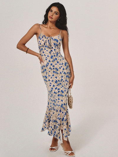 Boho Maxikleid mit Blumenprint & asymmetrischem Saum – Sommerkleid