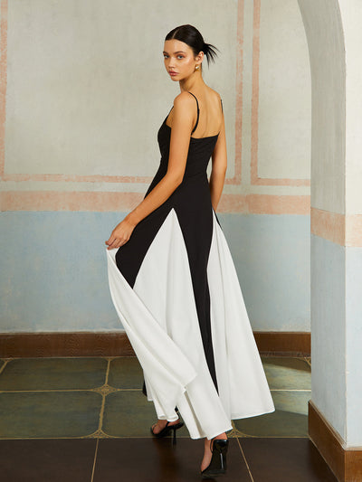 Elegantes Colorblock Spaghettiträger Maxikleid – Leichtes Sommerkleid