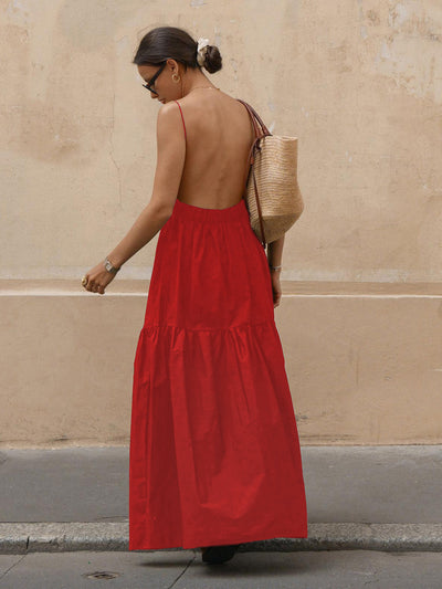Elegantes Rückenfreies Maxikleid – Ärmellos, Tiefer Ausschnitt