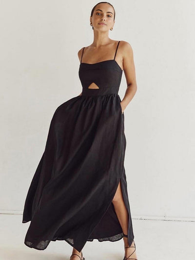Maxikleid aus Baumwolle mit Cut-Outs und Taschen – ärmellos, elegant