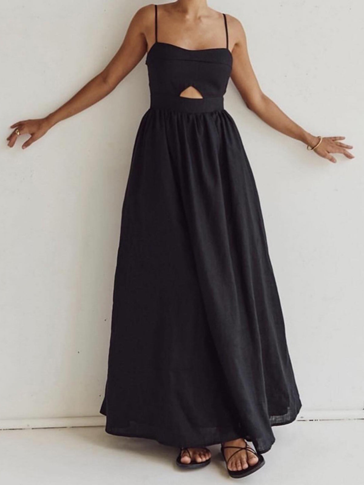 Maxikleid aus Baumwolle mit Cut-Outs und Taschen – ärmellos, elegant