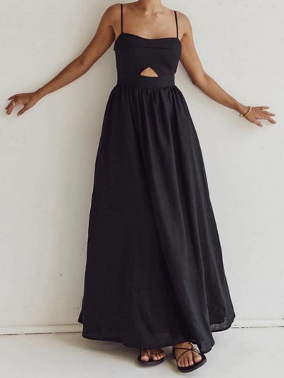 Maxikleid aus Baumwolle mit Cut-Outs und Taschen – ärmellos, elegant