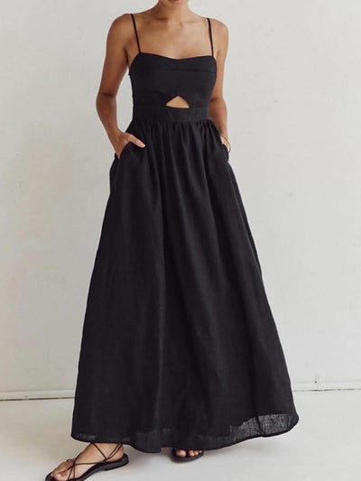 Maxikleid aus Baumwolle mit Cut-Outs und Taschen – ärmellos, elegant