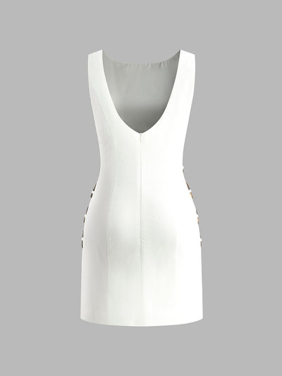 Linen Blend Cutout Mini Dress – Sleeveless O-Ring Summer Dress