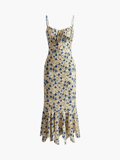 Boho Maxikleid mit Blumenprint & asymmetrischem Saum – Sommerkleid