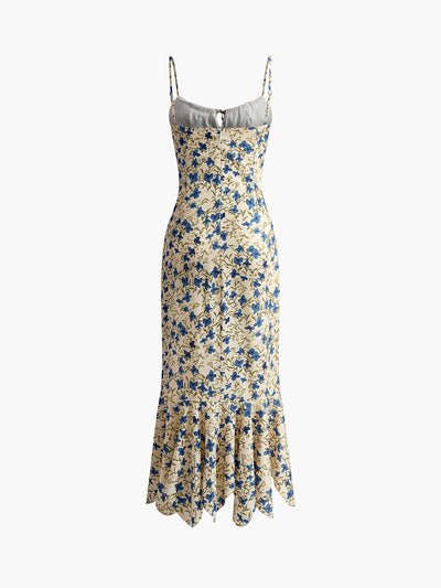 Boho Maxikleid mit Blumenprint & asymmetrischem Saum – Sommerkleid