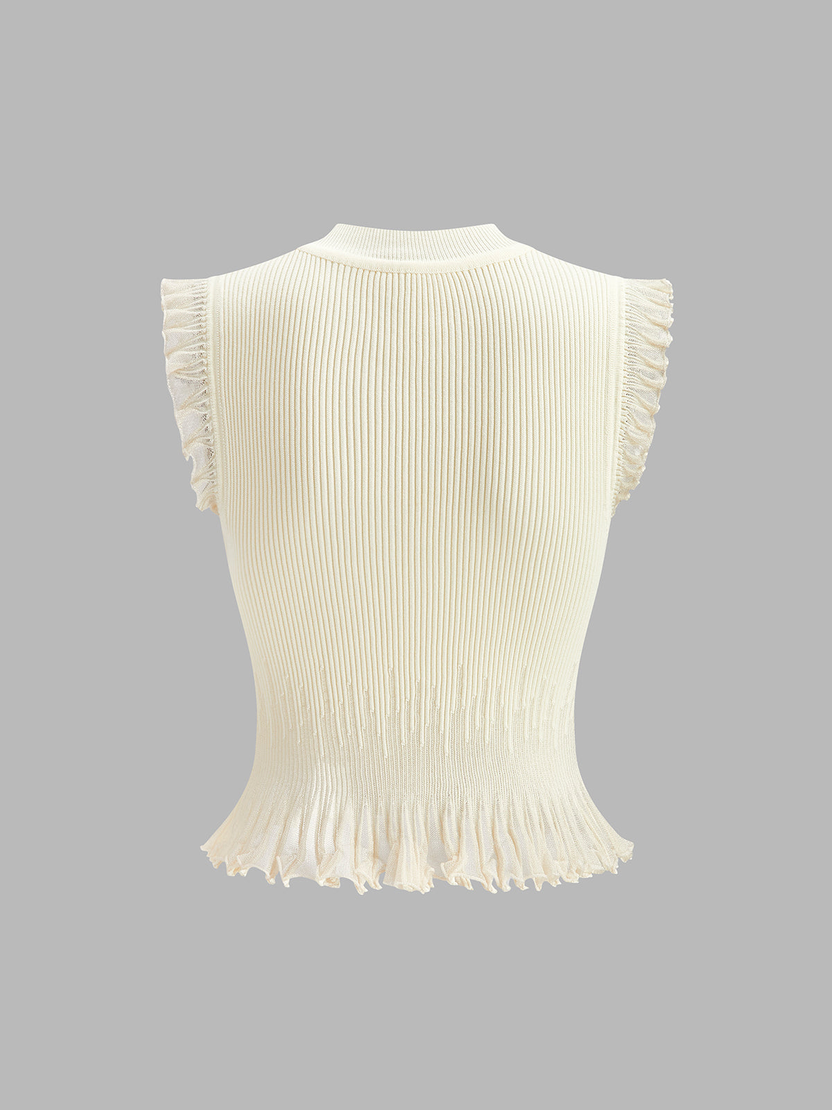 Rippstrick Crop Top mit Rüschen – Beige – Sommer Damen Oberteil